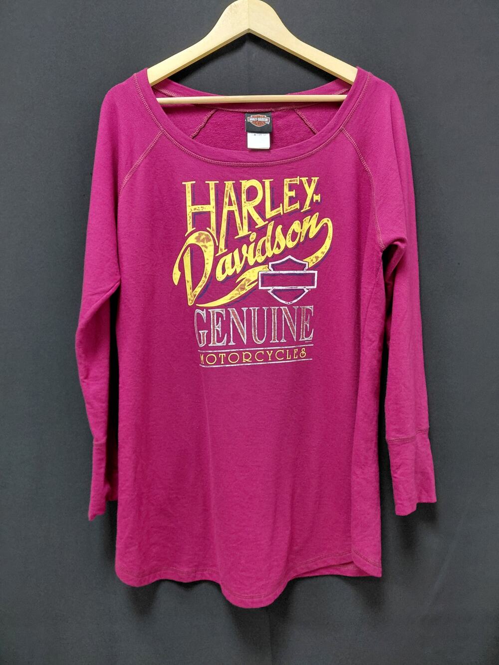 HARLEY-DAVIDSON Genuine Motorcycles Long Sleeve Top Pink Graphic Print Size XL